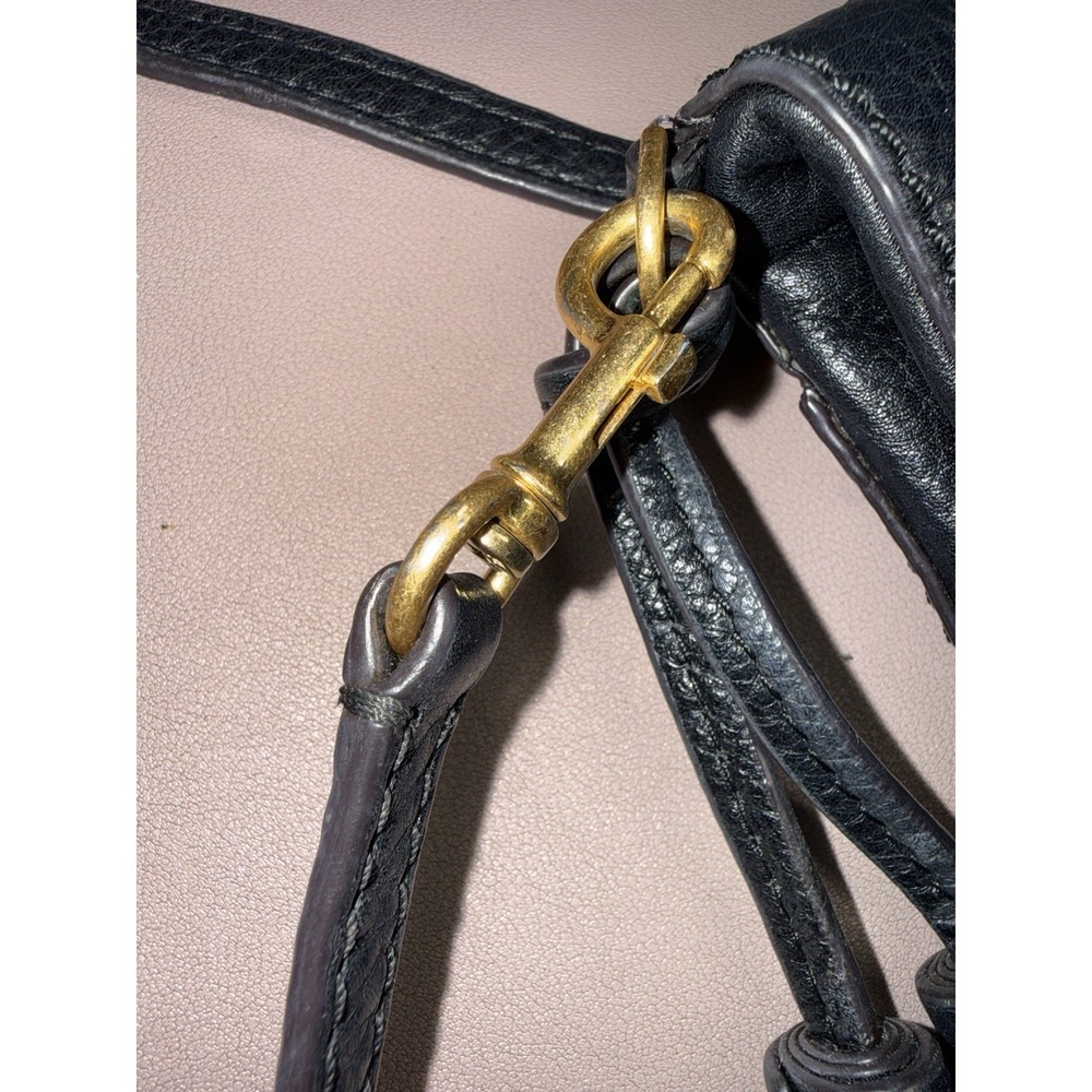 Vintage Tory‎ Burch McGraw Fold-Over Black Pebbled Leather Crossbody Tassel Bag - Picture 12 of 16
